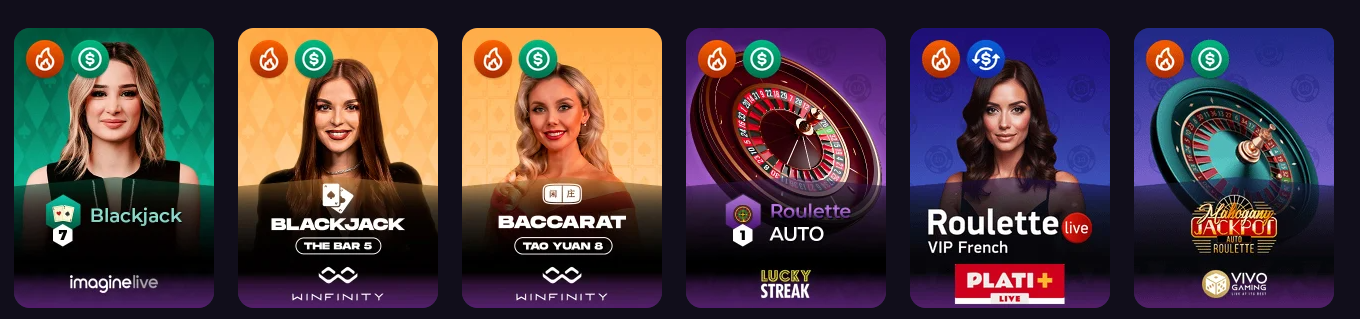 WinSpirit Tischspiele – Roulette, Blackjack und Baccarat als RNG- und Live-Variante